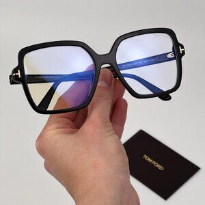Tom Ford FT6063-B 001 Women’s Oversized Square Eyeglasses Black BLUE BLOCK